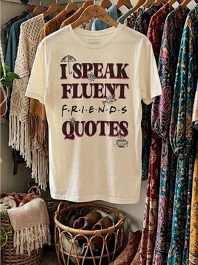 NWT FRIENDS PTP20 Cream Tee with Pink and Black Graphic